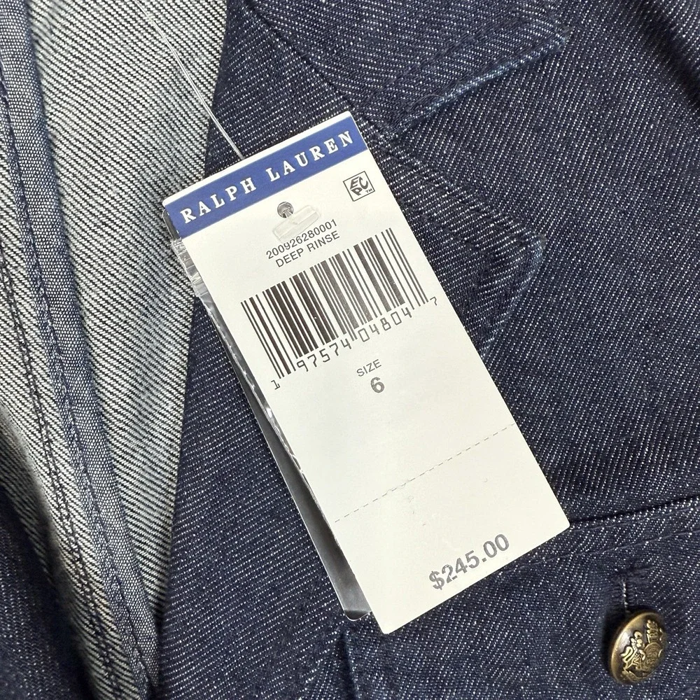 Ralph Lauren Women's Denim Blazer Crest Embossed Metal Buttons Blue‎ Size 6 NEW - Picture 5 of 9